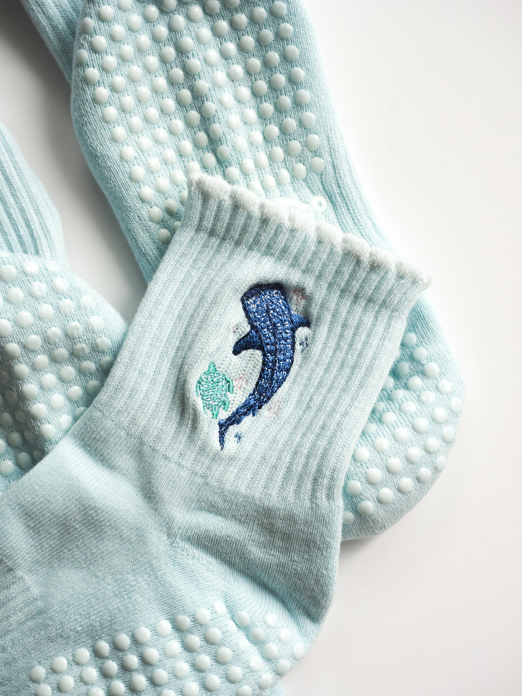 Close-up of Ocean Spirit short crew grip socks
