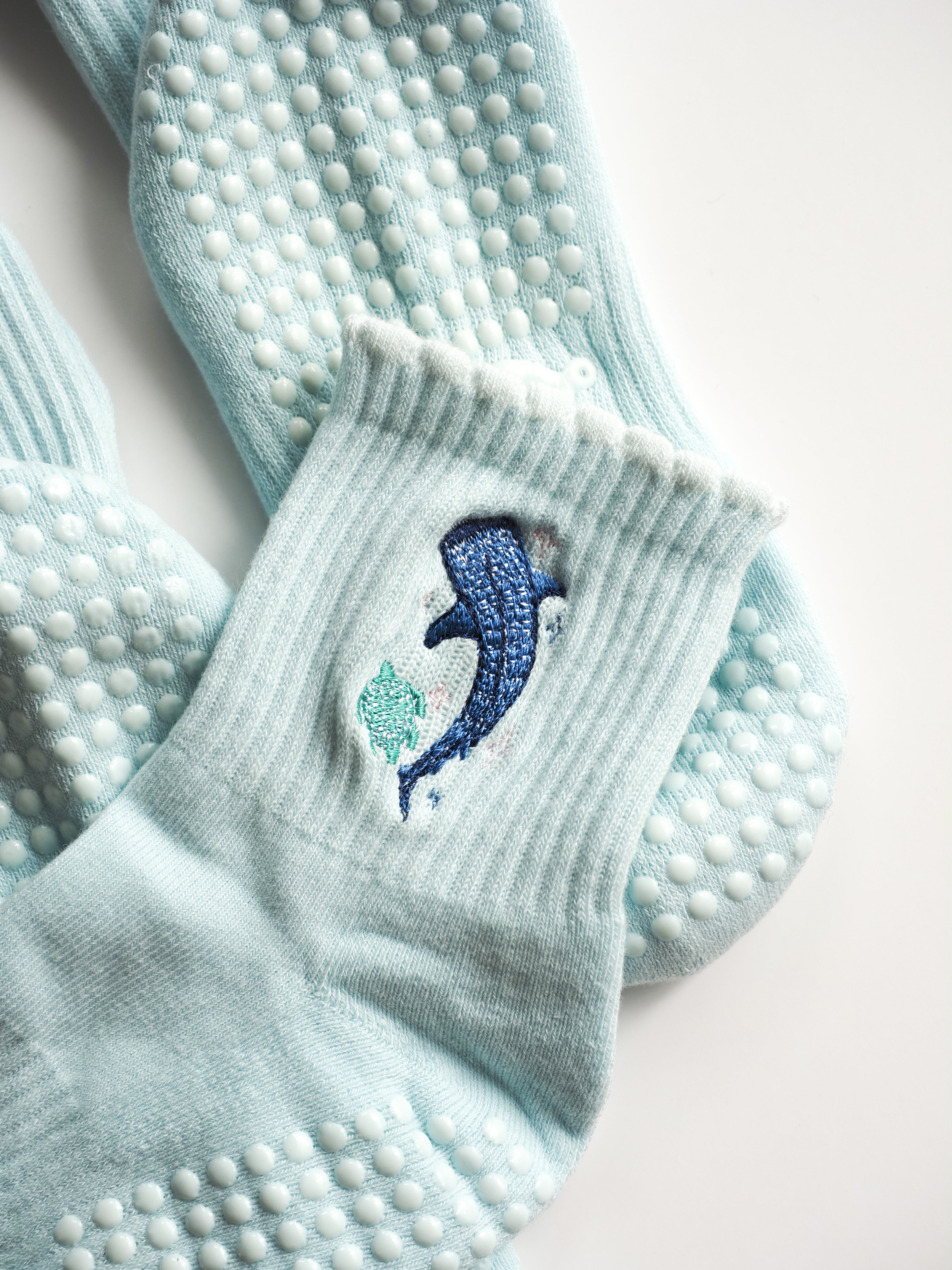 Close-up of Ocean Spirit short crew grip socks
